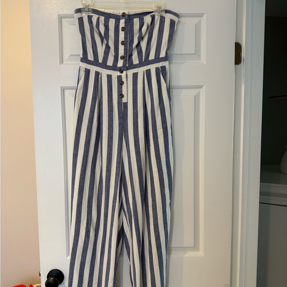 American Eagle Outfitters Navy and White Striped Jumpsuit